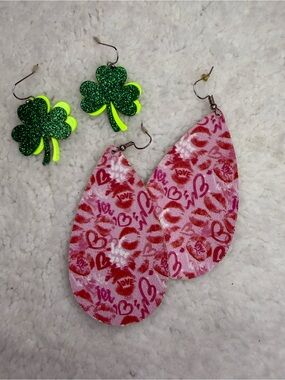 Pink and Red Patterned Teardrop Earrings for Women